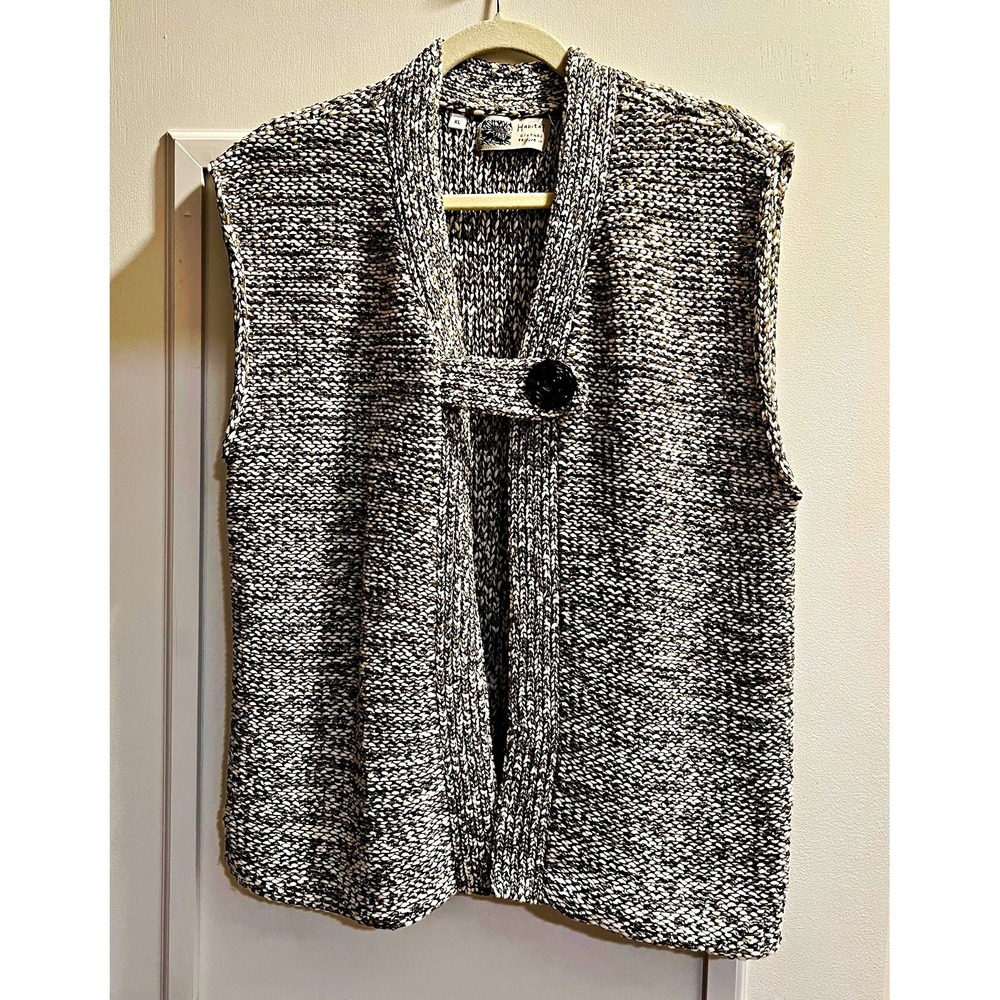 Habitat Women’s XL Black White Marled Chunky Knit Sleeveless Vest Open 40x27